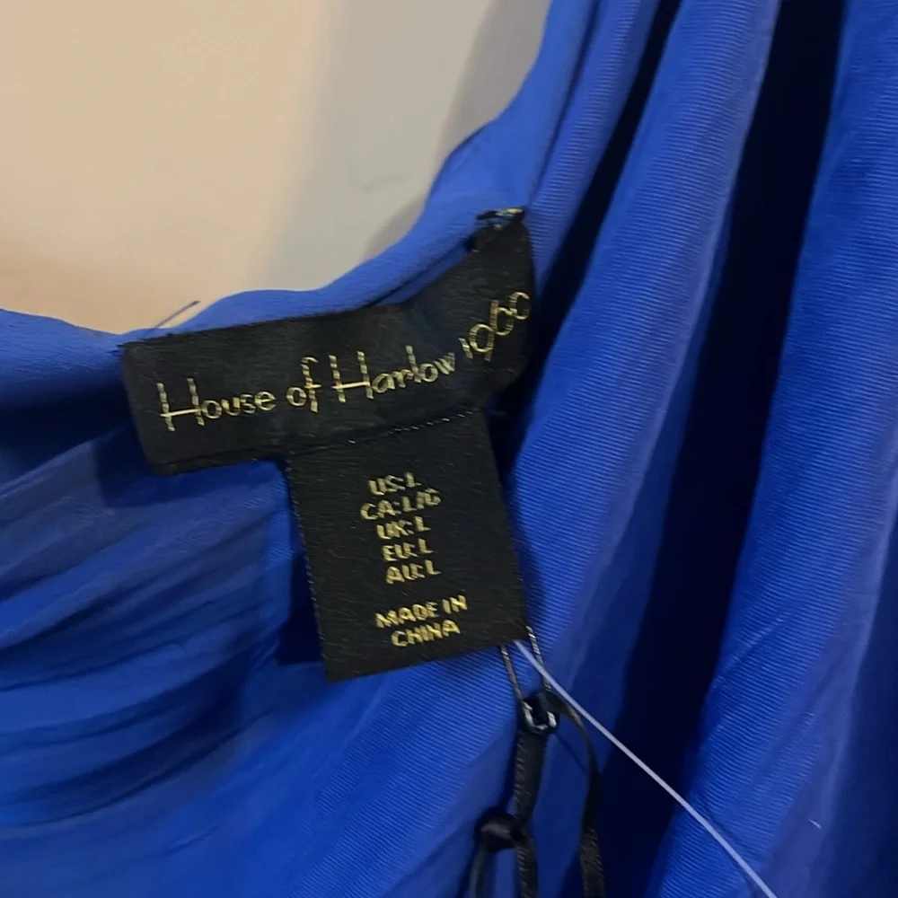 NWT House of Harlow Royal Blue One-Shoulder O-Ring Pleated Gown Large - Picture 6 of 12